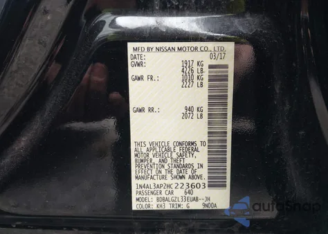 2017 Nissan Altima 2.5 S from USA, damaged, VIN 1N4AL3AP2HC223603